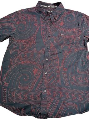 Tanoa Samoa Men’s Size M Button Up Casual Shirt Polynesian Hawaiian Aloha Blue